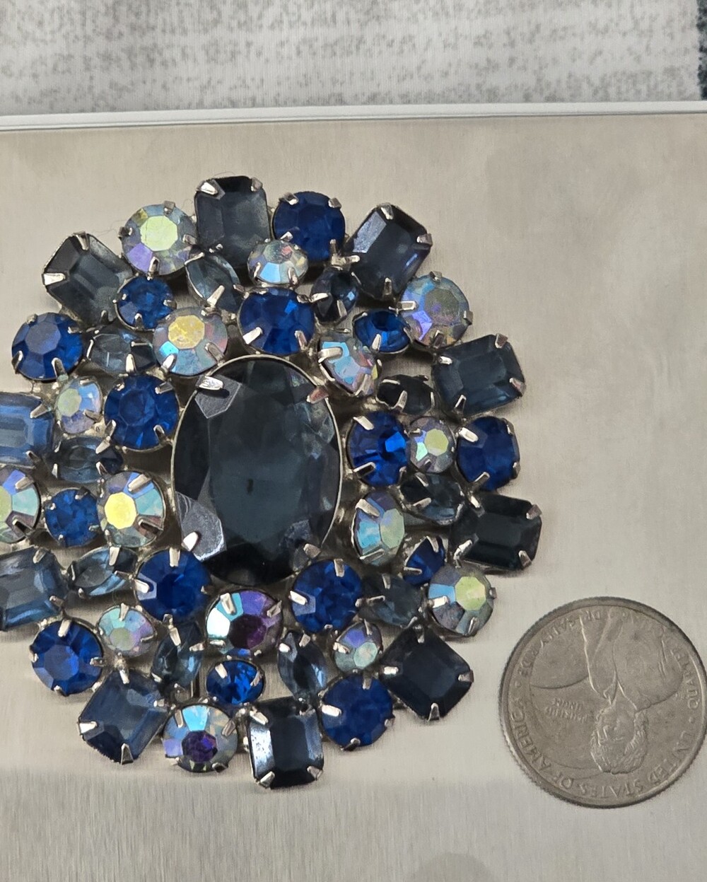 Vintage DeLizza & Elster Juliana Blue Aurora Borealis Tiered Dome Brooch